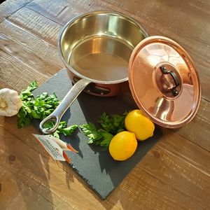 BAUMALU Handmade in France Solid Copper Sauté Pan W Lid & Cast Iron Handle